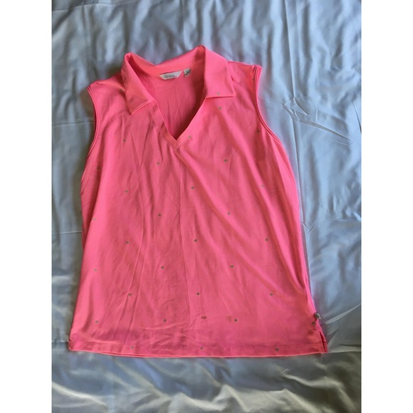 Lady Hagen Essentials Polo Shirt Womens Large Pink Sleeveless Golf V Neck Dotted - Picture 3 of 11